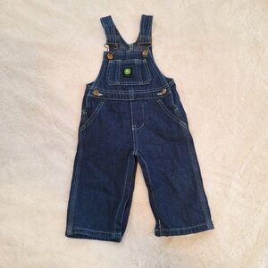 John Deere Baby Denim Blue Jean Overalls 12M Snap Leg Adjustable Straps LN
